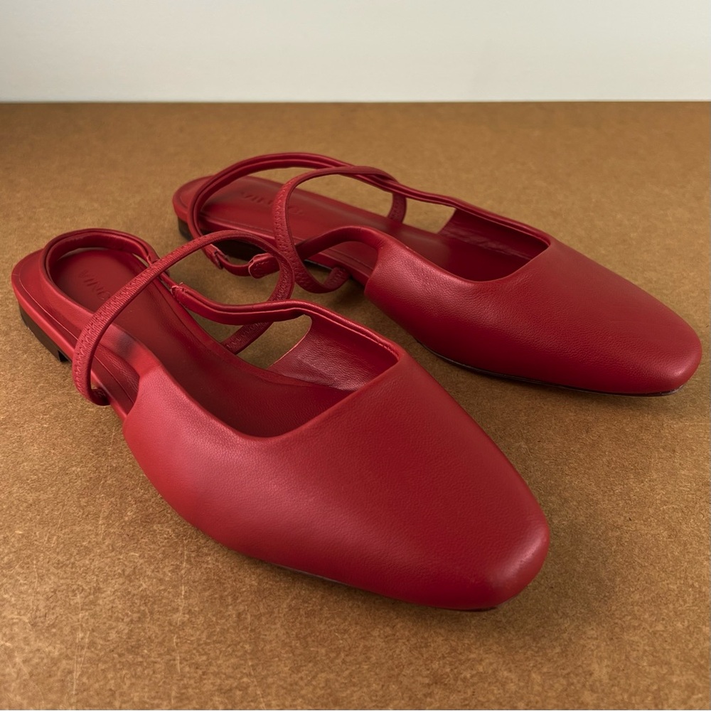 NEW VINCE RED LEATHER SLINGBACK FLATS - Picture 2 of 13